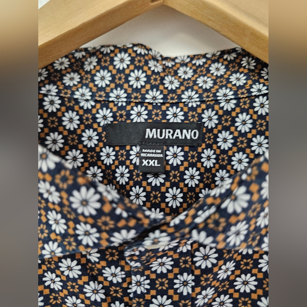 Murano Men's Floral Black, White And Mustard Shirt.